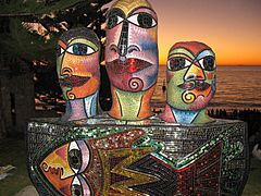Mosaic faces sculpture