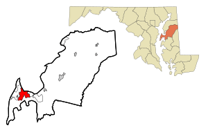 Queen Anne's County Maryland Incorporated and Unincorporated areas Chester Highlighted.svg
