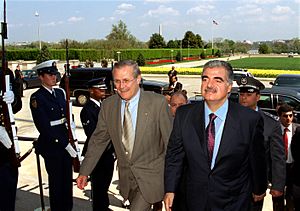 Rafiq Hariri with Donald Rumsfeld, 020416-D-9880W-007
