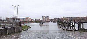 Renfrew Ferry. View across to Yoker. River Clyde