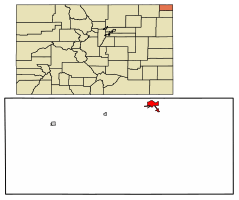 Location of Julesburg in Sedgwick County, Colorado.