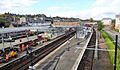 Stirling railway station, catenary erection, view north-west from footbridge, Scotland