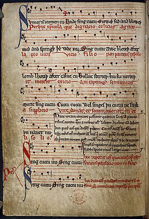 Sumer is icumen in - Summer Canon (Reading Rota) (mid 13th C), f.11v - BL Harley MS 978