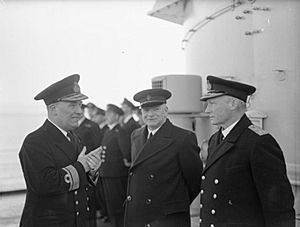 Burnett, Alexander and Tovey on HMS Belfast June 1942 IWM A 13926