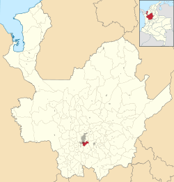 Location of the city (urban in red) and municipality (dark gray) of Envigado in Antioquia Department.