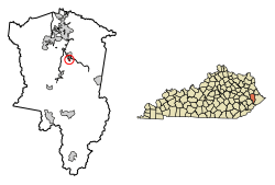 Location of Allen in Floyd County, Kentucky.