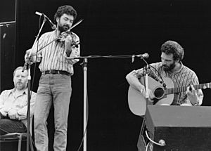Irish folk trio Skylark on stage at Port Fairy Festival, Australia, 1989.jpg
