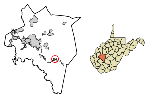 Location of Cedar Grove in Kanawha County, West Virginia.