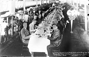 Luncheon served in milking room at the Pacific Northwest Ice Cream Manufacturers Association, Hollywood Farm, November 19, 1918 (SEATTLE 4257)