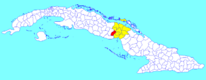 Majagua municipality (red) within  Ciego de Ávila Province (yellow) and Cuba
