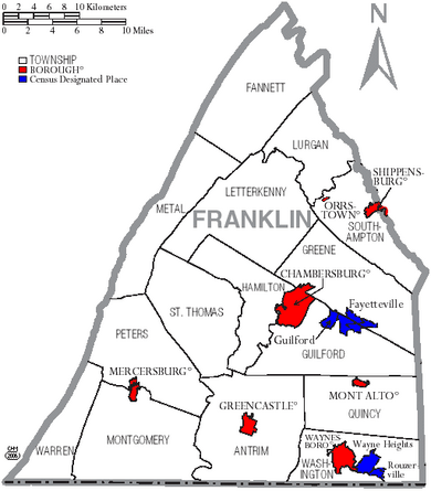 Map of Franklin County Pennsylvania With Municipal and Township Labels