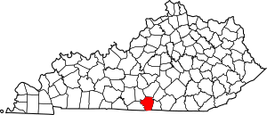 Map of Kentucky highlighting Cumberland County