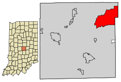 Location of Lawrence in Marion County, Indiana.