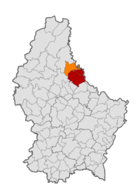 Map of Luxembourg with Putscheid highlighted in orange, and the canton in dark red