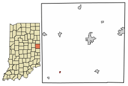 Location of Modoc in Randolph County, Indiana.