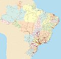 Rodovias duplicadas do Brasil no ano de 2021, assinaladas em vermelho