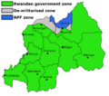 Map showing the partition of Rwanda between government, RPF, and demilitarised zones