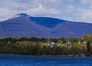 A view of Saugerties and Kaaterskill high point from the Hudson river.
