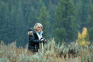 Tipper Gore with camera in snow