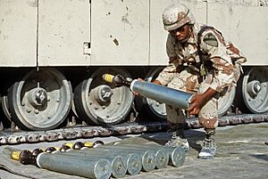 U.S Army M1 Abrams 105 mm rounds laid out Desert Shield