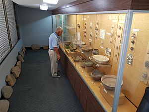 Un cliente aprecia artefactos del Museo de Arqueología, Biblioteca Encarnación Valdés, PUCPR, Bo. Canas Urbano, Ponce, PR (20191217 130637)