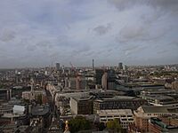 Looking towards the West End from St Paul's Cathedral, October 2022. Shown here from left to right are the London Hilton, completed in 1963, Centre Point, completed in 1966, the BT Tower, completed in 1964 and Euston Tower, completed in 1970. These are all considered among the first "skyscrapers" in London. Also seen in the far distance is the 184m tall One West Point Tower 1 in North Acton which was completed in 2022 and where there will be an emerging cluster in the years to come