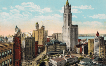 Woolworth Building and City Hall Park, New York City 1910s retouched