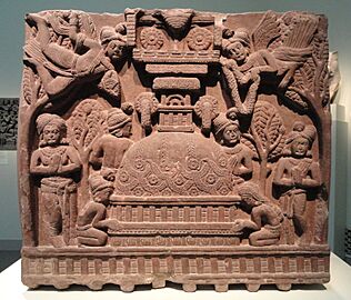 Worship at a Stupa, from railing of the Bharhut Stupa, Shunga dynasty, early 2nd century BC, Bharhut, Madhya Pradesh, India, sandstone - Freer Gallery of Art - DSC05136