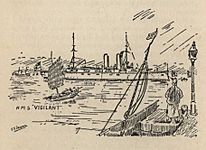 01 pen and ink drawing by Thomas Tendron Jeans for his book Ford of HMS Vigilant