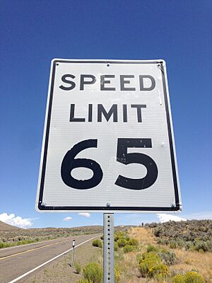 2014-08-19 11 59 11 Speed limit 65 miles per hour sign along northbound Nevada State Route 225 (Mountain City Highway) about 10.9 miles north of Nevada State Route 535 (Idaho Street) in Elko County, Nevada