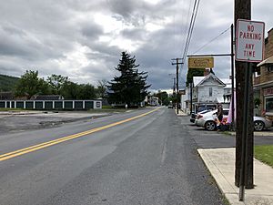 2019-05-14 16 40 00 View west along U.S. Route 48 and West Virginia State Route 55 and south along West Virginia State Route 259 (Main Street) between Carpenters Avenue and Rosebud Lane in Wardensville, Hardy County, West Virginia