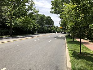 2019-06-12 12 34 32 View south along Maryland State Route 185 (Connecticut Avenue) at Melrose Street in Chevy Chase Village, Montgomery County, Maryland