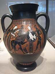 Ancient Greek Amphora of the Tarquinia Painter Herakles killing the Nemean Lion