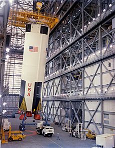 Apollo 8 first stage in the Vehicle Assembly Building