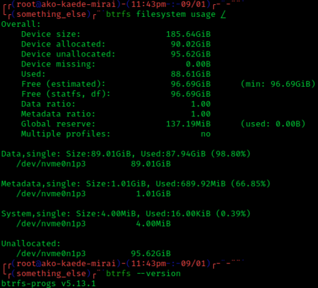 Btrfs filesystem usage screenshot