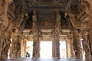 Ceiling and pillar art in small open mantapa in the Vitthala temple complex in Hampi