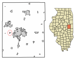 Location of Bondville in Champaign County, Illinois.