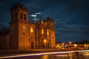 Cusco Peru Night City Cathedral