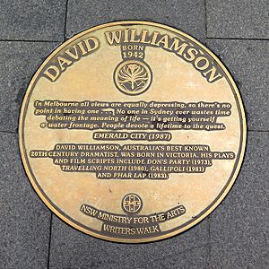 Plaque in the Sydney Writers Walk series at Circular Quay commemorating David Williamson