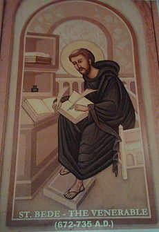 Depiction of St. Bede the Venerable (at St. Bede's school, Chennai) - Image has been cropped for better presentation