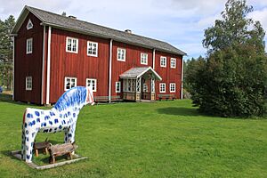 Fågelsjö Gammelgård Framsida Med Häst