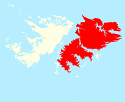 Location of  East Falkland  (red)in the Falkland Islands  (red & white)