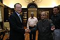 Finance Minister Pranab Mukherjee with Jim Yong Kim at MOF HQ