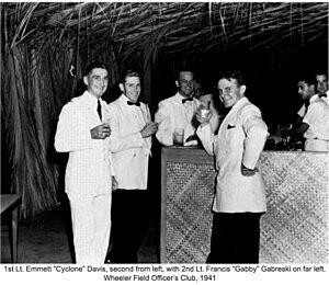 Gabby Gabreski (left) and Cyclone Davis (2nd from left), Wheeler Officers Club 1941