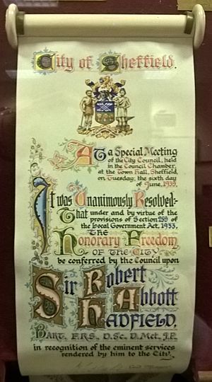 Hadfield Freedom of the City of Sheffield