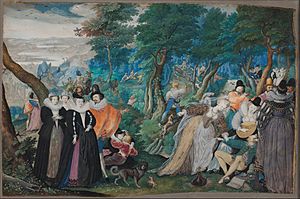 Isaac Oliver I - A Party in the Open Air. Allegory on Conjugal Love - Google Art Project