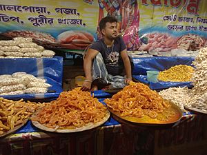 Jalebis for sale at a shop during Ratha Yatra festival in Jagadishpur Hat, Howrah