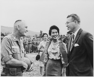 King Bhumibol and Queen Sirikit of Thailand visit the U.S. Army's 27th Infantry "Wolfhounds" near Korat, Thailand.... - NARA - 531437