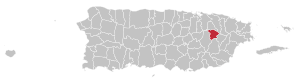 Map of Puerto Rico highlighting Gurabo Municipality