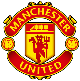 The words "Manchester" and "United" surround a pennant featuring a ship in full sail and a devil holding a trident.
